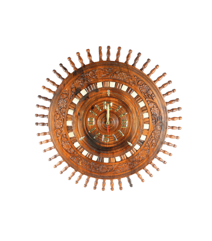 Woodora Decor Wooden Sun Wall Carving Clock
